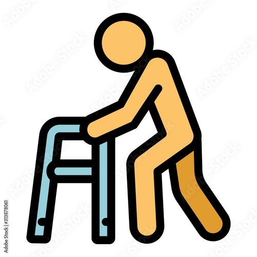 Pension man with walker icon. Outline pension man with walker vector icon for web design isolated on white background
