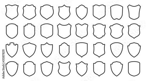 Shield safety defense protect vector line icon set