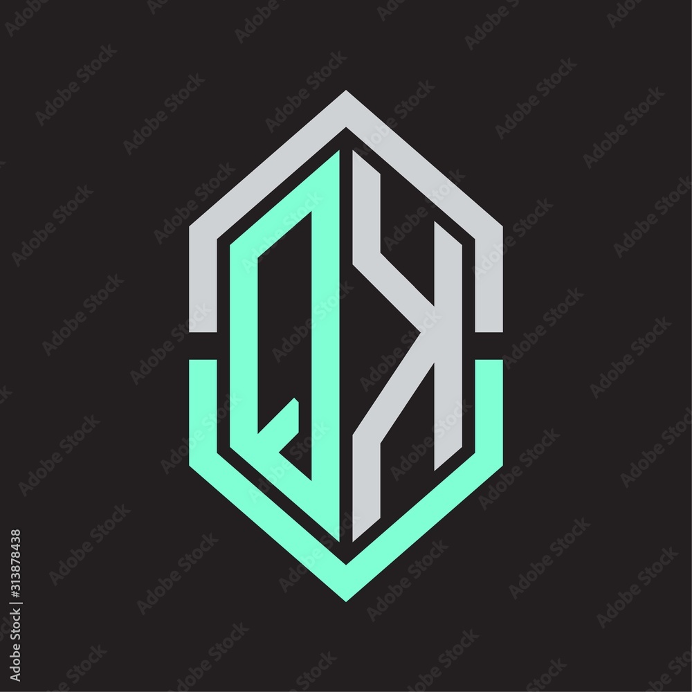 QK Logo monogram with hexagon shape and outline slice style QK Logo monogram with hexagon shape and outline slice style