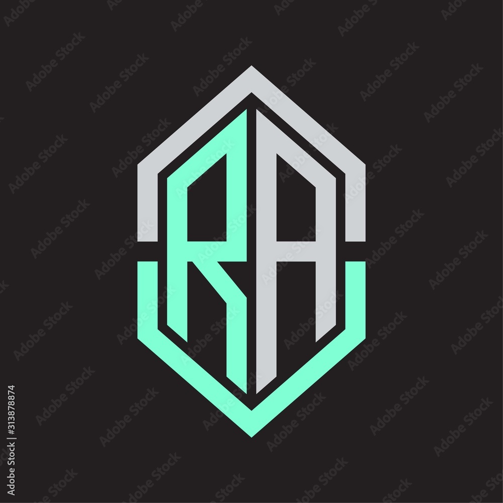 RA Logo monogram with hexagon shape and outline slice style RA Logo monogram with hexagon shape and outline slice style