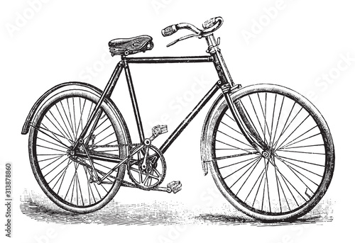Old bicycle / vintage illustration from Brockhaus Konversations-Lexikon 1908