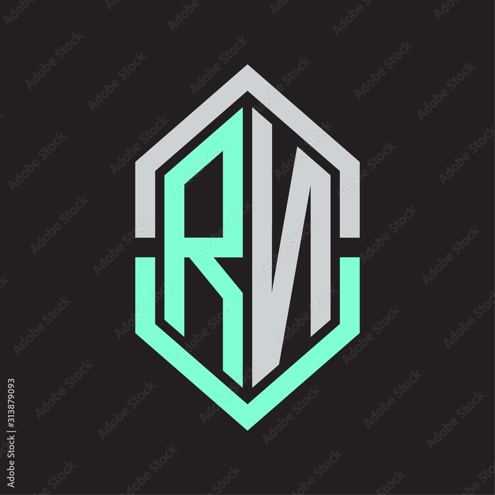 RN Logo monogram with hexagon shape and outline slice style RN Logo monogram with hexagon shape and outline slice style