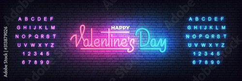 Valentines Day. Valentines Day neon glowing lettering sign