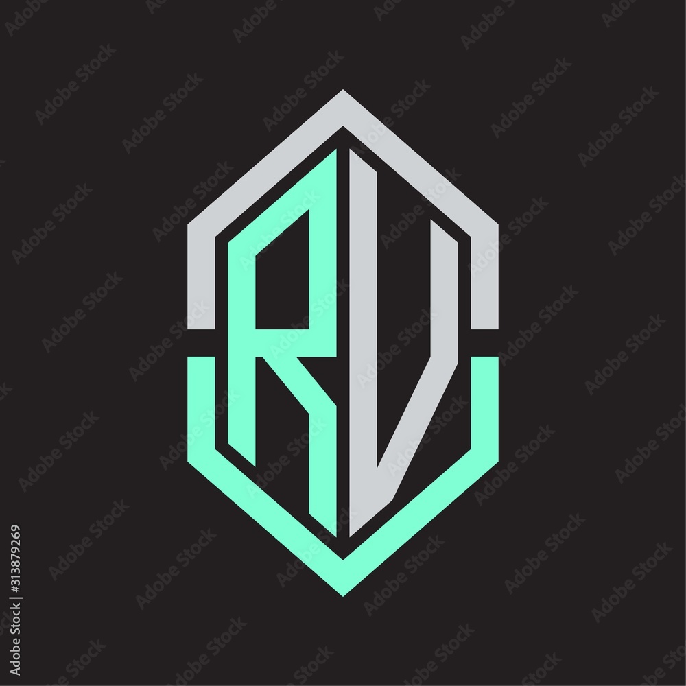 RV Logo monogram with hexagon shape and outline slice style RV Logo monogram with hexagon shape and outline slice style