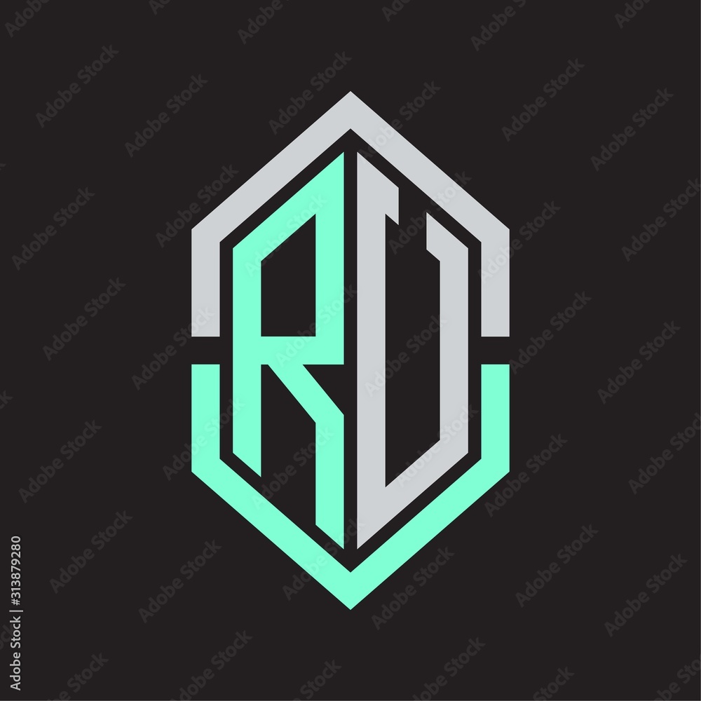RU Logo monogram with hexagon shape and outline slice style RU Logo monogram with hexagon shape and outline slice style