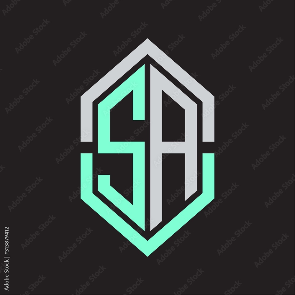 SA Logo monogram with hexagon shape and outline slice style SA Logo monogram with hexagon shape and outline slice style