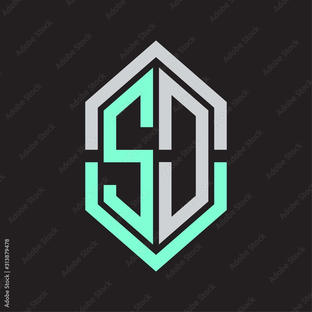 SD Logo monogram with hexagon shape and outline slice style SD Logo monogram with hexagon shape and outline slice style