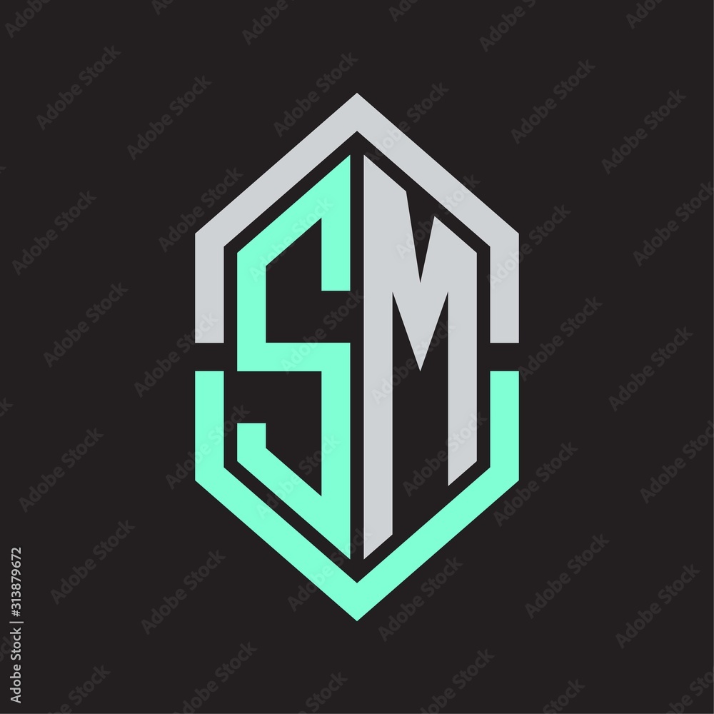 SM Logo monogram with hexagon shape and outline slice style SM Logo monogram with hexagon shape and outline slice style