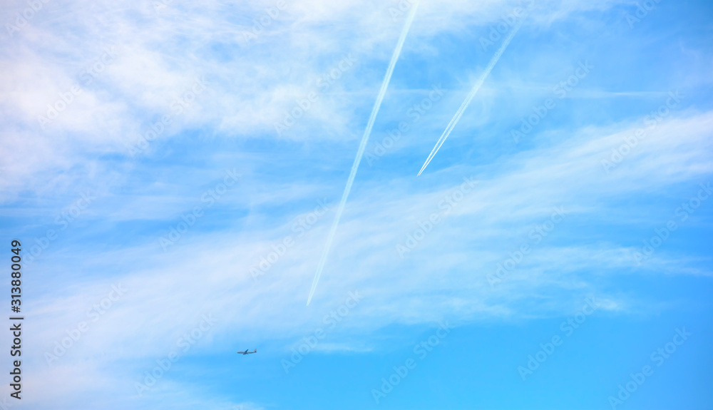 Two airplanes and beautiful blue sky with clouds Two airplanes and beautiful blue sky with clouds