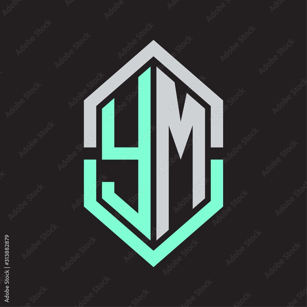 YM Logo monogram with hexagon shape and outline slice style YM Logo monogram with hexagon shape and outline slice style