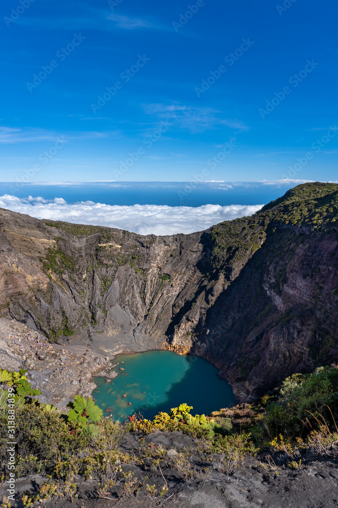 Costa Rica. Irazu Volcano National Park (Spanish: Parque Nacional Volcan Irazu).  View of the volcano and the lake in the crater.