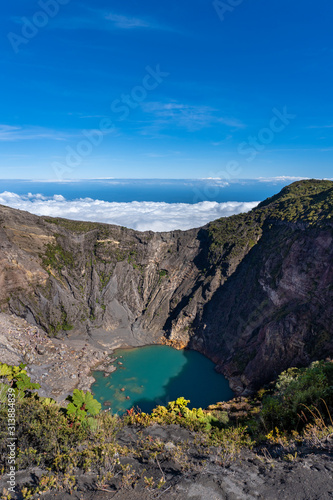 Costa Rica. Irazu Volcano National Park (Spanish: Parque Nacional Volcan Irazu). View of the volcano and the lake in the crater.