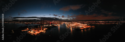 Aerial Night View Of Dublin City.