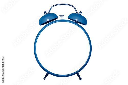 Blue alarm clock on a white background