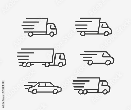 Fast delivery truck icon set. Transport, transportation vector