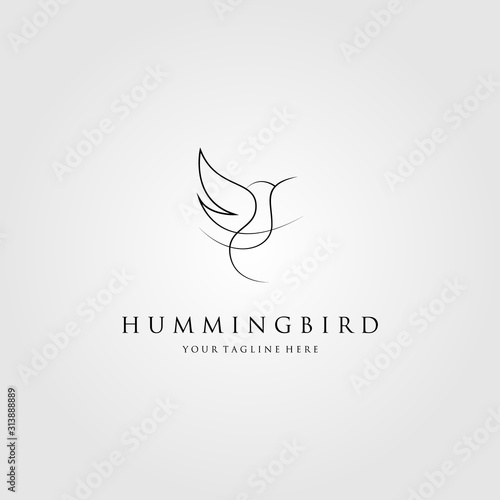 Canvastavla hummingbird logo colibri line art vector icon emblem design illustration