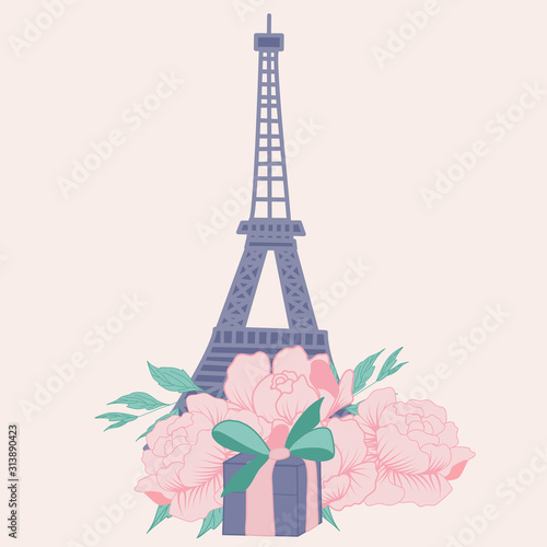 Wallpaper Mural vector illustration with peonies, tour eiffel and gifts Torontodigital.ca