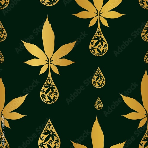 Cannabis oil drop seamless vector pattern