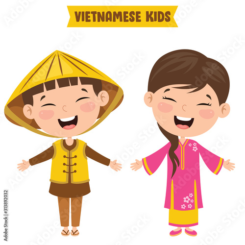 Vietnamese Children Wearing Traditional Clothes