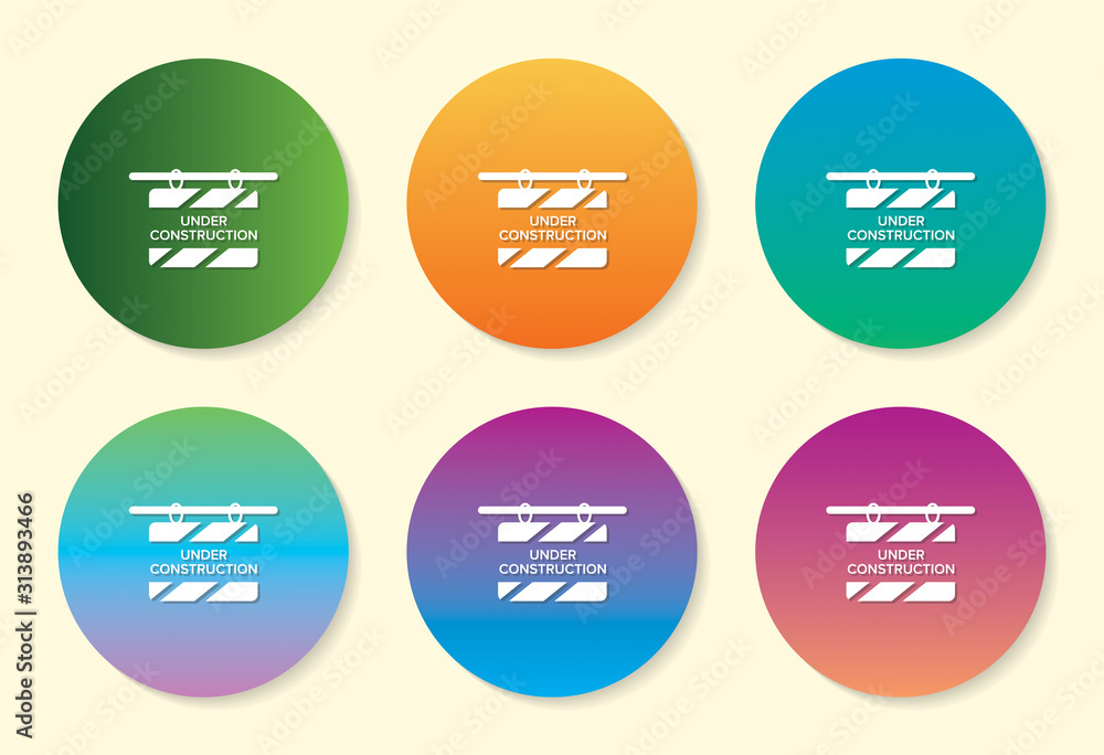 Under Construction Hanging Billboard six color gradient icon design. Under Construction Hanging Billboard six color gradient icon design.