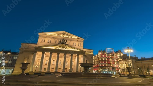 Moscow Russia time lapse 4K, city skyline night timelapse at The Bolshoi Theatre
