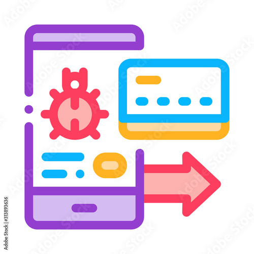 Virus on Phone and Credit Card Icon Vector. Outline Virus on Phone and Credit Card Sign. Isolated Contour Symbol Illustration