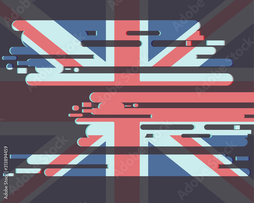 Great Britain flag in grunge style. Vector illustration on a grey isolated background.
