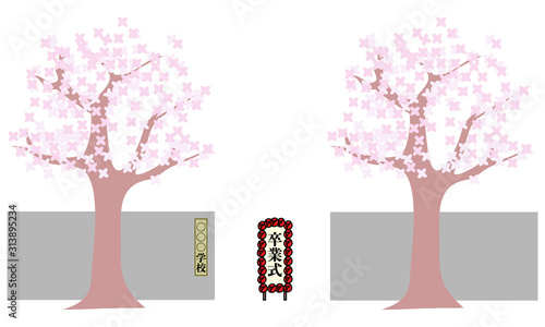 桜の木と学校の正門