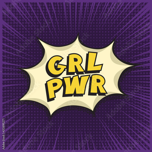 GRL PWR short quote lettering violet pop art style