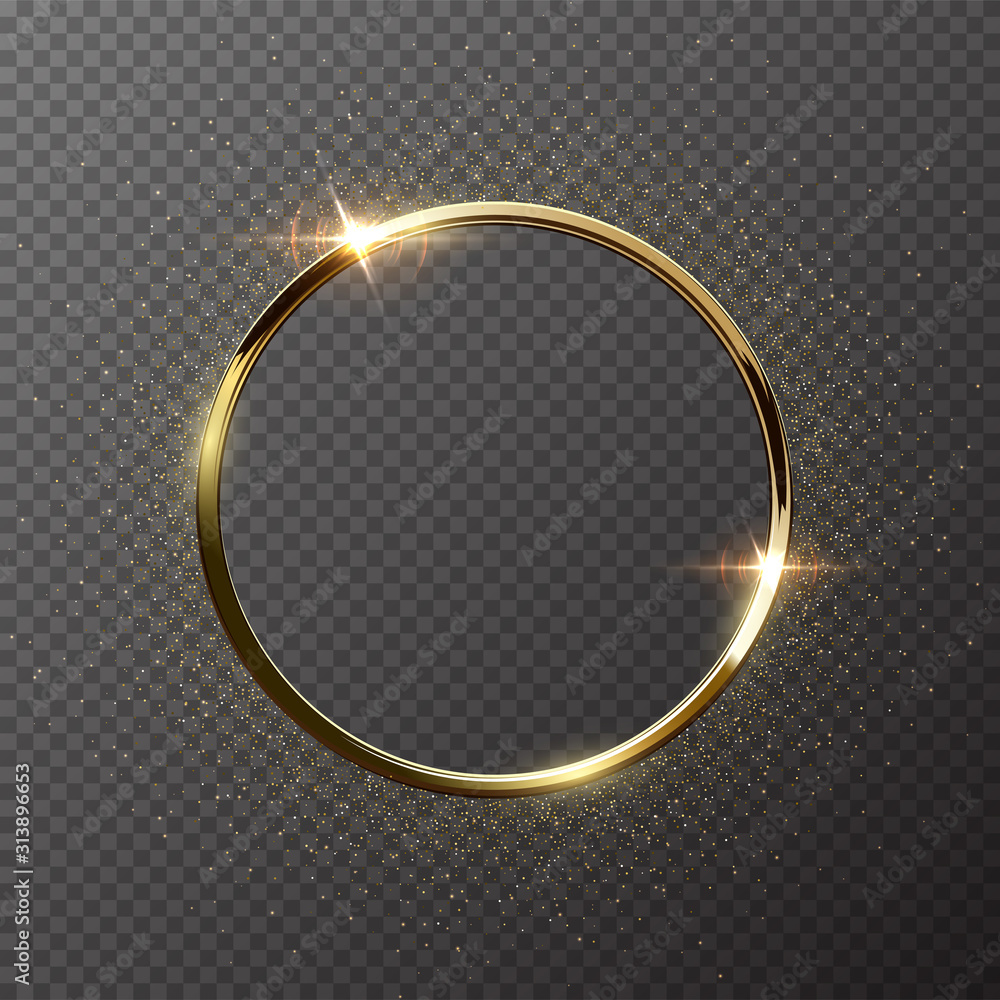 Golden sparkling ring with golden glitter isolated on transparent ...