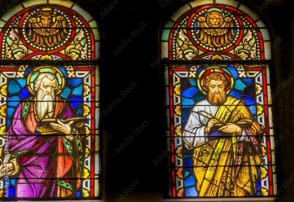 Saints Luke Mark Stained Glass Saint Mary's Catholic Church San Antonio Texas - obrazy, fototapety, plakaty 