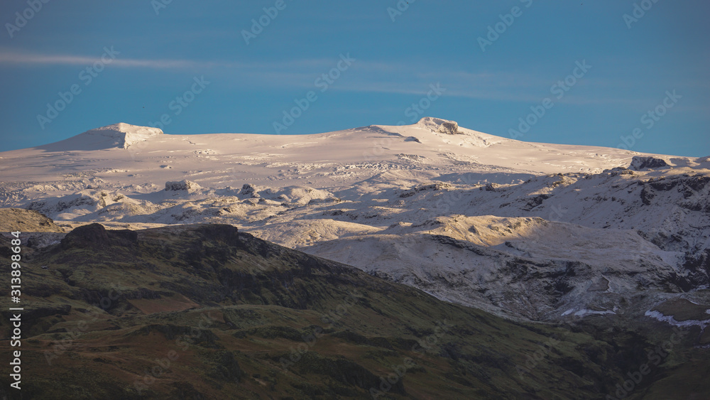 Cold and snow-covered mountain tops of Iceland. 