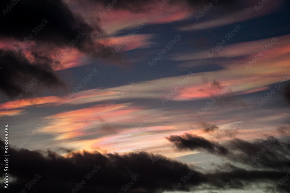 Illuminated polar stratospheric clouds above Iceland