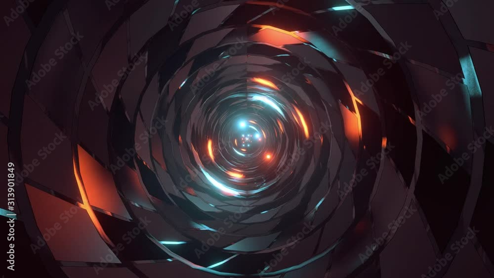 abstract round tunnel with brick pattern texture and glowing spheres 3d ...