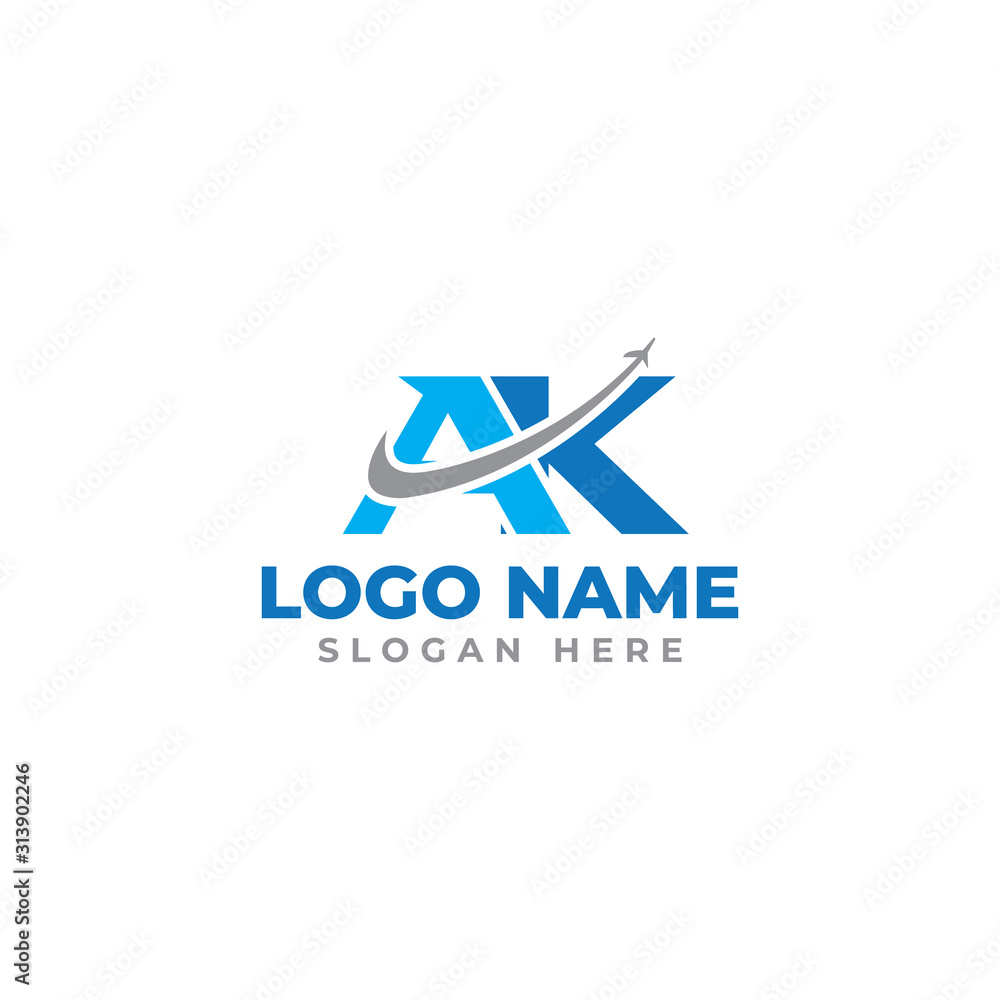 AK travel letter logo design template full vector AK travel letter logo design template full vector