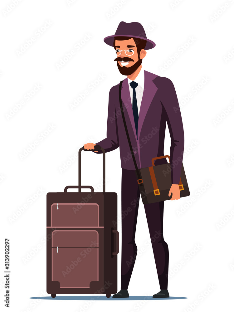 Man tourist with luggage vector cartoon character Man tourist with luggage vector cartoon character
