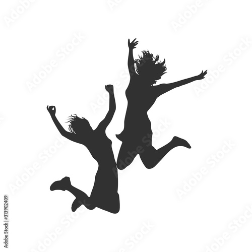 Jumping girls silhouettes. Stock Vector illustration isolated on white background.