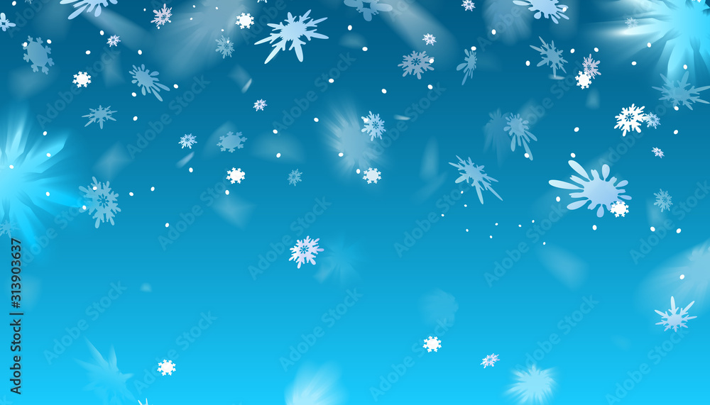 Snowflakes falling flying on blue background. Snowflakes falling flying on blue background.