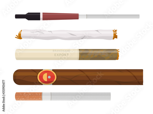 Smoking cigarette and cigar set isolated on white