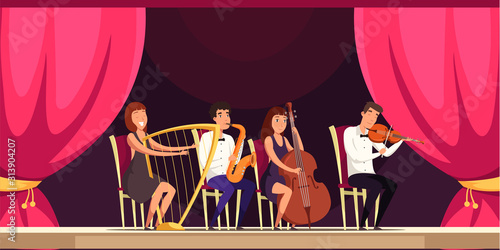 Orchestra performance on stage vector illustration