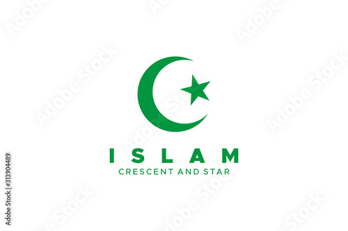 Religious Symbol Islam Crescent and Star. Flat Vector Icon Design Template Element