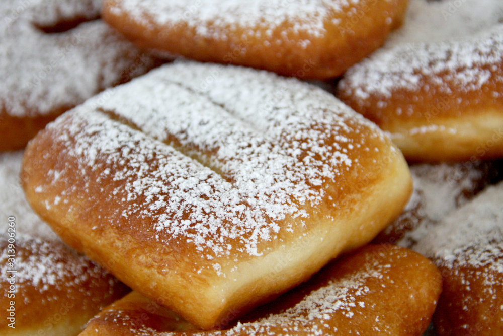 Strauben - Traditional Styrian donuts Krapfen by grandma, close up,