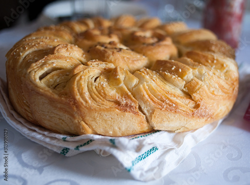 Traditional Serbian bread with sesame seeds photo