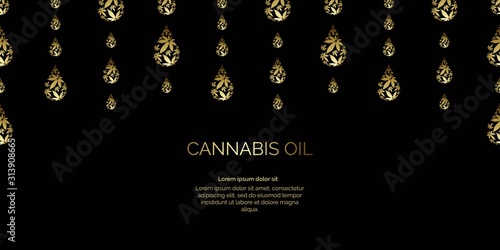 Cannabis oil drop seamless vector pattern border
