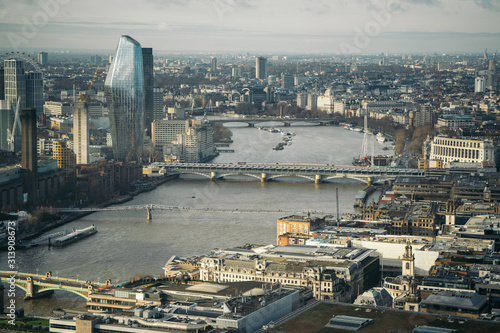 Photography Panoramic view of the City of London, a financial district in the center of London, United Kingdom, with St Paul's Cathedral from the viewing platform at Sky Garden