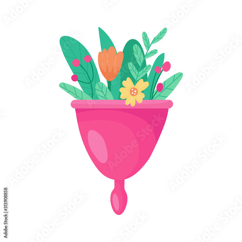silicone menstrual cup with flowers and leaves for woman