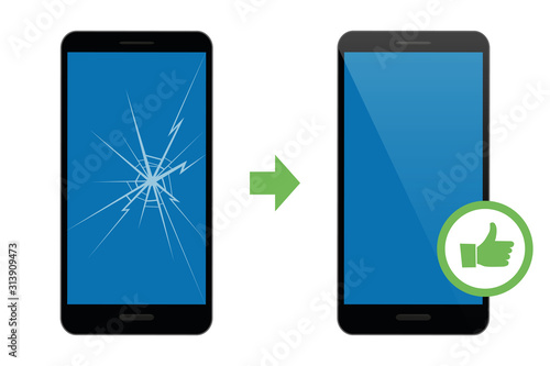 mobile phone repair service broken and repaired display vector illustration EPS10