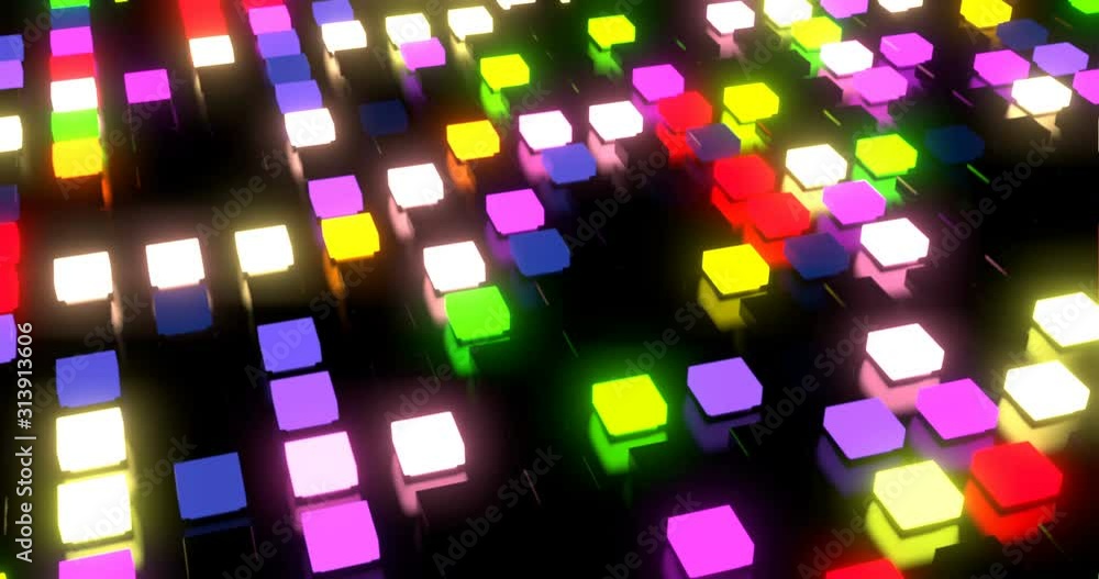 Led matrix close up chaotic blinks. LED matrix pixels blinks different colors. Very bright and fast. Camera sliding. Loop. Led matrix close up chaotic blinks. LED matrix pixels blinks different colors. Very bright and fast. Camera sliding. Loop.