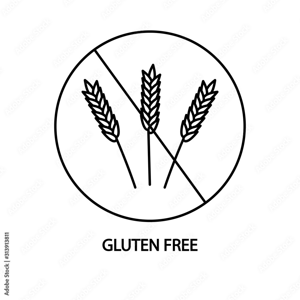 Gluten free line icon. Crossed out circle Gluten free line icon. Crossed out circle