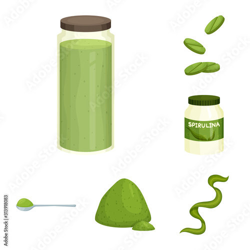 Vector design of spirulina and seaweed sign. Collection of spirulina and vegan stock vector illustration.